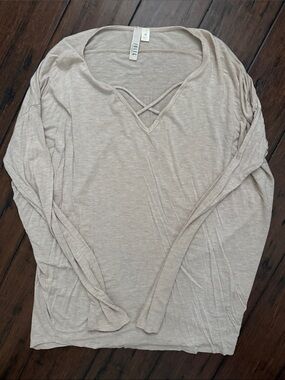Jolie Light Taupe Crisscross V-Neck Long Sleeve Top